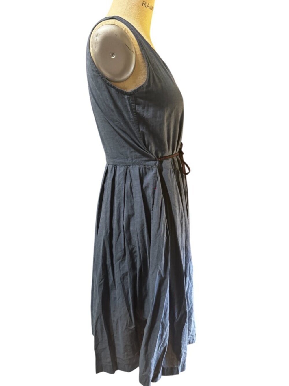 Ines de la Fressange Chambray Midi Dress Sleeveless Tie Waist M - Picture 4 of 6